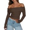 imageANRABESS Long Sleeve Shirt for Women 2025 Fall Off Shoulder Slim Fit Tee Top Sexy Going Out Ruched Blouses Y2K Trendy ClothesBrown