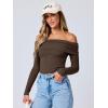 imageANRABESS Long Sleeve Shirt for Women 2025 Fall Off Shoulder Slim Fit Tee Top Sexy Going Out Ruched Blouses Y2K Trendy ClothesBrown