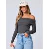 imageANRABESS Long Sleeve Shirt for Women 2025 Fall Off Shoulder Slim Fit Tee Top Sexy Going Out Ruched Blouses Y2K Trendy ClothesDark Grey