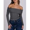 imageANRABESS Long Sleeve Shirt for Women 2025 Fall Off Shoulder Slim Fit Tee Top Sexy Going Out Ruched Blouses Y2K Trendy ClothesDark Grey