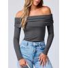 imageANRABESS Long Sleeve Shirt for Women 2025 Fall Off Shoulder Slim Fit Tee Top Sexy Going Out Ruched Blouses Y2K Trendy ClothesDark Grey