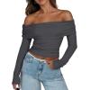 imageANRABESS Long Sleeve Shirt for Women 2025 Fall Off Shoulder Slim Fit Tee Top Sexy Going Out Ruched Blouses Y2K Trendy ClothesDark Grey