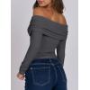 imageANRABESS Long Sleeve Shirt for Women 2025 Fall Off Shoulder Slim Fit Tee Top Sexy Going Out Ruched Blouses Y2K Trendy ClothesDark Grey