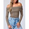 imageANRABESS Long Sleeve Shirt for Women 2025 Fall Off Shoulder Slim Fit Tee Top Sexy Going Out Ruched Blouses Y2K Trendy ClothesDark Khaki