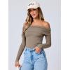 imageANRABESS Long Sleeve Shirt for Women 2025 Fall Off Shoulder Slim Fit Tee Top Sexy Going Out Ruched Blouses Y2K Trendy ClothesDark Khaki