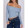 imageANRABESS Long Sleeve Shirt for Women 2025 Fall Off Shoulder Slim Fit Tee Top Sexy Going Out Ruched Blouses Y2K Trendy ClothesGrey Blue