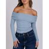 imageANRABESS Long Sleeve Shirt for Women 2025 Fall Off Shoulder Slim Fit Tee Top Sexy Going Out Ruched Blouses Y2K Trendy ClothesGrey Blue