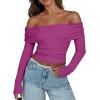 imageANRABESS Long Sleeve Shirt for Women 2025 Fall Off Shoulder Slim Fit Tee Top Sexy Going Out Ruched Blouses Y2K Trendy ClothesHot Pink