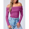 imageANRABESS Long Sleeve Shirt for Women 2025 Fall Off Shoulder Slim Fit Tee Top Sexy Going Out Ruched Blouses Y2K Trendy ClothesHot Pink