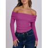 imageANRABESS Long Sleeve Shirt for Women 2025 Fall Off Shoulder Slim Fit Tee Top Sexy Going Out Ruched Blouses Y2K Trendy ClothesHot Pink