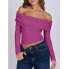 imageANRABESS Long Sleeve Shirt for Women 2025 Fall Off Shoulder Slim Fit Tee Top Sexy Going Out Ruched Blouses Y2K Trendy ClothesHot Pink