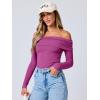 imageANRABESS Long Sleeve Shirt for Women 2025 Fall Off Shoulder Slim Fit Tee Top Sexy Going Out Ruched Blouses Y2K Trendy ClothesHot Pink