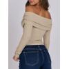 imageANRABESS Long Sleeve Shirt for Women 2025 Fall Off Shoulder Slim Fit Tee Top Sexy Going Out Ruched Blouses Y2K Trendy ClothesKhaki