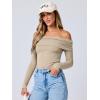 imageANRABESS Long Sleeve Shirt for Women 2025 Fall Off Shoulder Slim Fit Tee Top Sexy Going Out Ruched Blouses Y2K Trendy ClothesKhaki