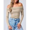 imageANRABESS Long Sleeve Shirt for Women 2025 Fall Off Shoulder Slim Fit Tee Top Sexy Going Out Ruched Blouses Y2K Trendy ClothesKhaki