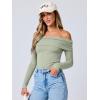 imageANRABESS Long Sleeve Shirt for Women 2025 Fall Off Shoulder Slim Fit Tee Top Sexy Going Out Ruched Blouses Y2K Trendy ClothesLight Green