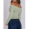 imageANRABESS Long Sleeve Shirt for Women 2025 Fall Off Shoulder Slim Fit Tee Top Sexy Going Out Ruched Blouses Y2K Trendy ClothesLight Green