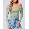 imageANRABESS Long Sleeve Shirt for Women 2025 Fall Off Shoulder Slim Fit Tee Top Sexy Going Out Ruched Blouses Y2K Trendy ClothesLight Green