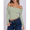 imageANRABESS Long Sleeve Shirt for Women 2025 Fall Off Shoulder Slim Fit Tee Top Sexy Going Out Ruched Blouses Y2K Trendy ClothesLight Green