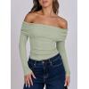 imageANRABESS Long Sleeve Shirt for Women 2025 Fall Off Shoulder Slim Fit Tee Top Sexy Going Out Ruched Blouses Y2K Trendy ClothesLight Green
