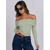imageANRABESS Long Sleeve Shirt for Women 2025 Fall Off Shoulder Slim Fit Tee Top Sexy Going Out Ruched Blouses Y2K Trendy ClothesLight Green