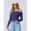 imageANRABESS Long Sleeve Shirt for Women 2025 Fall Off Shoulder Slim Fit Tee Top Sexy Going Out Ruched Blouses Y2K Trendy ClothesNavy Blue