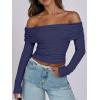 imageANRABESS Long Sleeve Shirt for Women 2025 Fall Off Shoulder Slim Fit Tee Top Sexy Going Out Ruched Blouses Y2K Trendy ClothesNavy Blue
