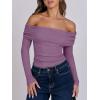 imageANRABESS Long Sleeve Shirt for Women 2025 Fall Off Shoulder Slim Fit Tee Top Sexy Going Out Ruched Blouses Y2K Trendy ClothesPurple
