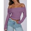 imageANRABESS Long Sleeve Shirt for Women 2025 Fall Off Shoulder Slim Fit Tee Top Sexy Going Out Ruched Blouses Y2K Trendy ClothesPurple
