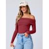 imageANRABESS Long Sleeve Shirt for Women 2025 Fall Off Shoulder Slim Fit Tee Top Sexy Going Out Ruched Blouses Y2K Trendy ClothesRed