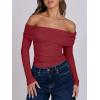 imageANRABESS Long Sleeve Shirt for Women 2025 Fall Off Shoulder Slim Fit Tee Top Sexy Going Out Ruched Blouses Y2K Trendy ClothesRed