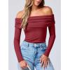 imageANRABESS Long Sleeve Shirt for Women 2025 Fall Off Shoulder Slim Fit Tee Top Sexy Going Out Ruched Blouses Y2K Trendy ClothesRed