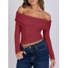 imageANRABESS Long Sleeve Shirt for Women 2025 Fall Off Shoulder Slim Fit Tee Top Sexy Going Out Ruched Blouses Y2K Trendy ClothesRed