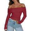 imageANRABESS Long Sleeve Shirt for Women 2025 Fall Off Shoulder Slim Fit Tee Top Sexy Going Out Ruched Blouses Y2K Trendy ClothesRed