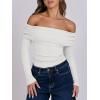 imageANRABESS Long Sleeve Shirt for Women 2025 Fall Off Shoulder Slim Fit Tee Top Sexy Going Out Ruched Blouses Y2K Trendy ClothesWhite