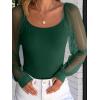 imageANRABESS Women Mesh Long Sleeve Shirts Dressy Casual Blouses Square Neck Ribbed Slim Tops Going Out Date Night Fall OutfitsDark Green