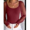 imageANRABESS Women Mesh Long Sleeve Shirts Dressy Casual Blouses Square Neck Ribbed Slim Tops Going Out Date Night Fall OutfitsDeep Red
