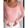 imageANRABESS Women Mesh Long Sleeve Shirts Dressy Casual Blouses Square Neck Ribbed Slim Tops Going Out Date Night Fall OutfitsPink