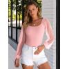 imageANRABESS Women Mesh Long Sleeve Shirts Dressy Casual Blouses Square Neck Ribbed Slim Tops Going Out Date Night Fall OutfitsPink