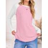 imageANRABESS Womens Long Sleeve Tops Ribbed Knit Color Block Shirts Lightweight Sweaters 2025 Fall Outfits BlousesPink Yarrow White