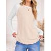 imageANRABESS Womens Long Sleeve Tops Ribbed Knit Color Block Shirts Lightweight Sweaters 2025 Fall Outfits BlousesTan White