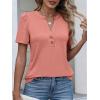 imageANRABESS Womens Short Sleeve Henley V Neck Shirts Dressy Casual 2026 Trendy Tops Business Button Up Blouses Cute Work ClothesCoral Pink