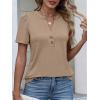 imageANRABESS Womens Short Sleeve Henley V Neck Shirts Dressy Casual 2026 Trendy Tops Business Button Up Blouses Cute Work ClothesLight Brown