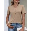 imageANRABESS Womens Short Sleeve Henley V Neck Shirts Dressy Casual 2026 Trendy Tops Business Button Up Blouses Cute Work ClothesLight Brown