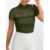 imageANRABESS Womens Summer Sexy Mock Turtle Neck Short Sleeve Tops Sheer Mesh Shirts Slim Blouse Trendy Ruched Going Out OutfitsArmy Green
