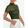 imageANRABESS Womens Summer Sexy Mock Turtle Neck Short Sleeve Tops Sheer Mesh Shirts Slim Blouse Trendy Ruched Going Out OutfitsArmy Green