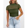 imageANRABESS Womens Summer Sexy Mock Turtle Neck Short Sleeve Tops Sheer Mesh Shirts Slim Blouse Trendy Ruched Going Out OutfitsArmy Green