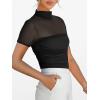 imageANRABESS Womens Summer Sexy Mock Turtle Neck Short Sleeve Tops Sheer Mesh Shirts Slim Blouse Trendy Ruched Going Out OutfitsBlack