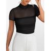 imageANRABESS Womens Summer Sexy Mock Turtle Neck Short Sleeve Tops Sheer Mesh Shirts Slim Blouse Trendy Ruched Going Out OutfitsBlack