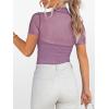 imageANRABESS Womens Summer Sexy Mock Turtle Neck Short Sleeve Tops Sheer Mesh Shirts Slim Blouse Trendy Ruched Going Out OutfitsGray Purple